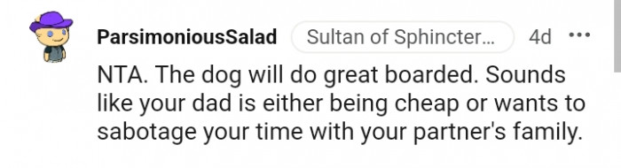 Your dad wants to sabotage your time with your partner's family