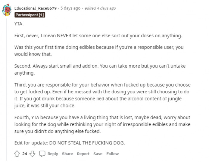 "Do not steal the f***ing dog."