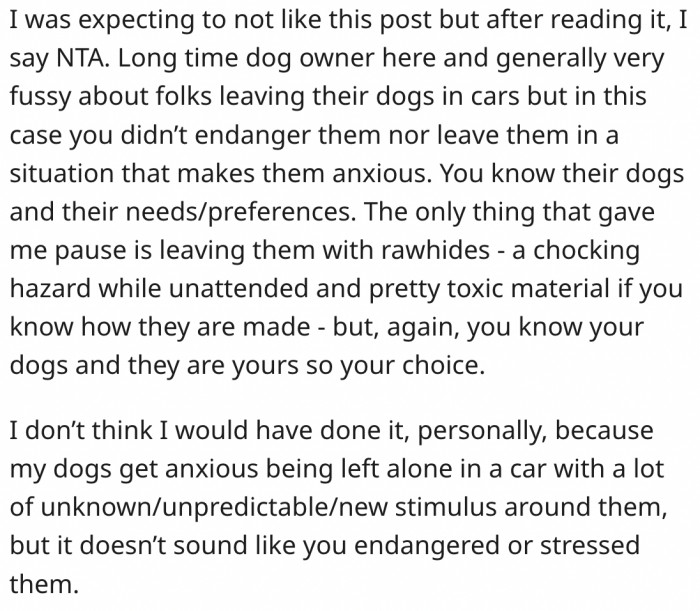 22. What she did wrong was leaving them with rawhides.
