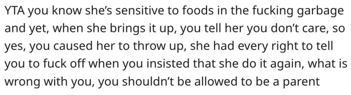 20. She isn't qualified to be a parent.