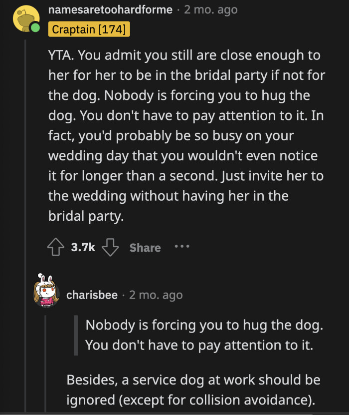 Is OP worried that a working animal will take attention away from her?