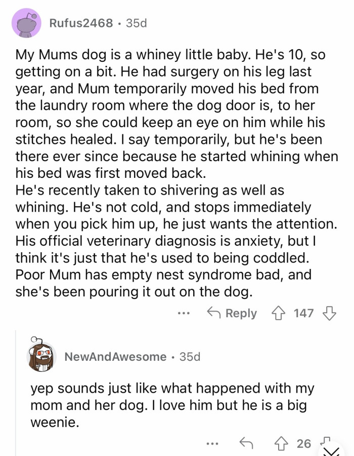 "I love him, but he is a big weenie."