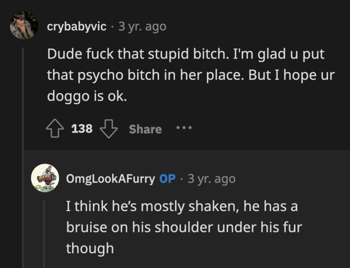 Meatball has a bruise after getting choked by the thieving lady