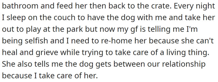 OP tried to be supportive as much as possible, but that wasn't enough for his girlfriend: