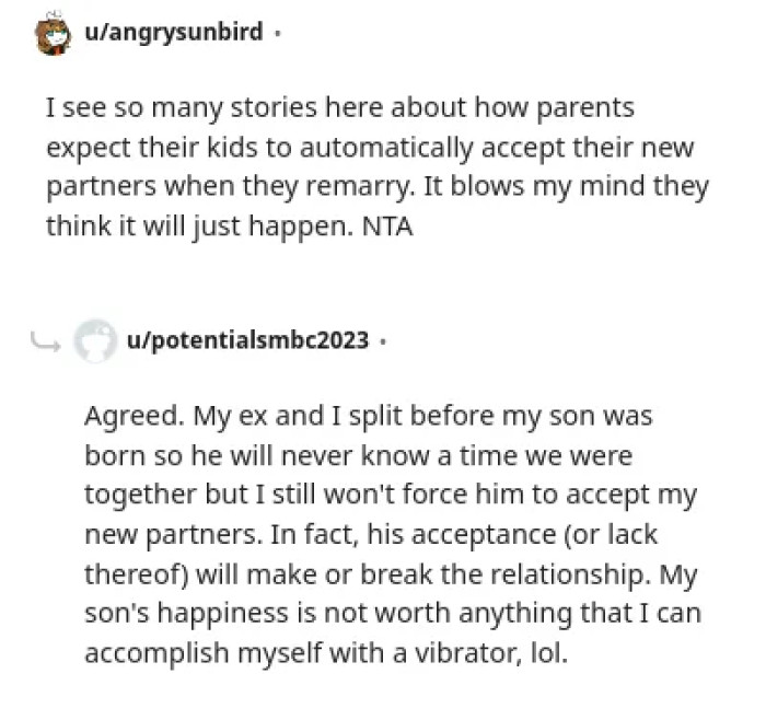 It's unfair for parents to force their children to accept their new partner.