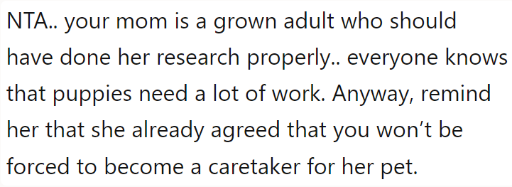 NTA... Your Mom Is a Grown Adult Who Should Have Done Her Research Properly