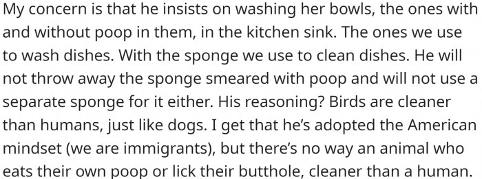 OP's dad uses the same sponge for bird bowls and the dishes.