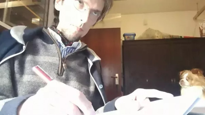 Eagerly waiting for his hooman