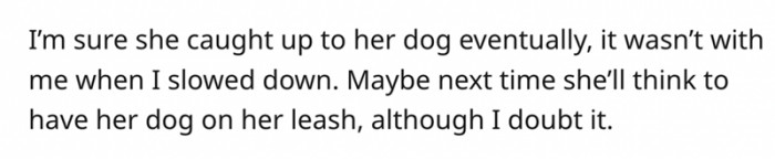 Having her dog on a leash