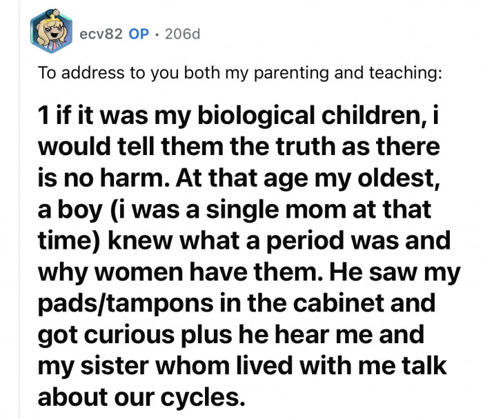 Op would have handled the situation different if it had happened with her own kids.