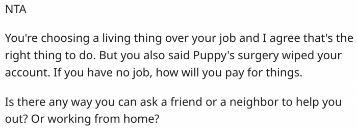 18. She should consider the financial implications since the surgery wiped out all her savings.