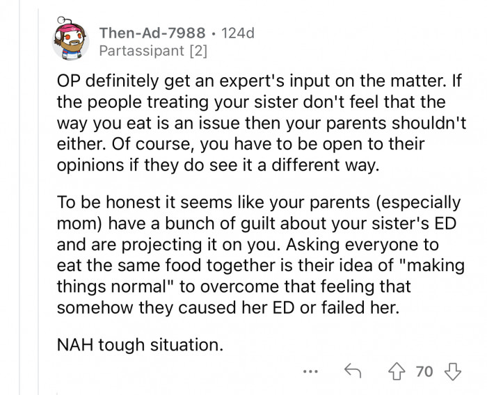 OP's parents are projecting their guilt on her.