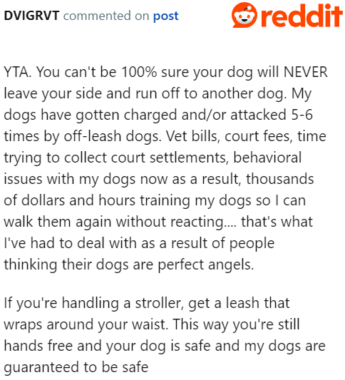One Redditor shared their bad experience encountering off-leash dogs.