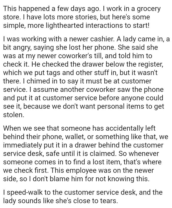 OP assumed another coworker saw the phone and put it at customer service