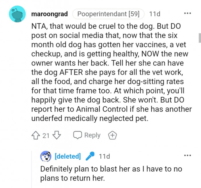 Tell her she can have the dog after...