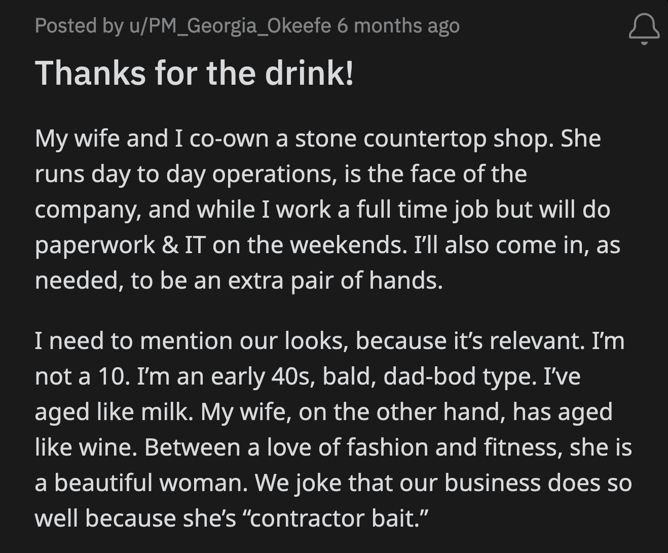 OP was done for the day just as the contractor left. He and his wife went their separate ways as she still had to handle payroll and go to the bank.