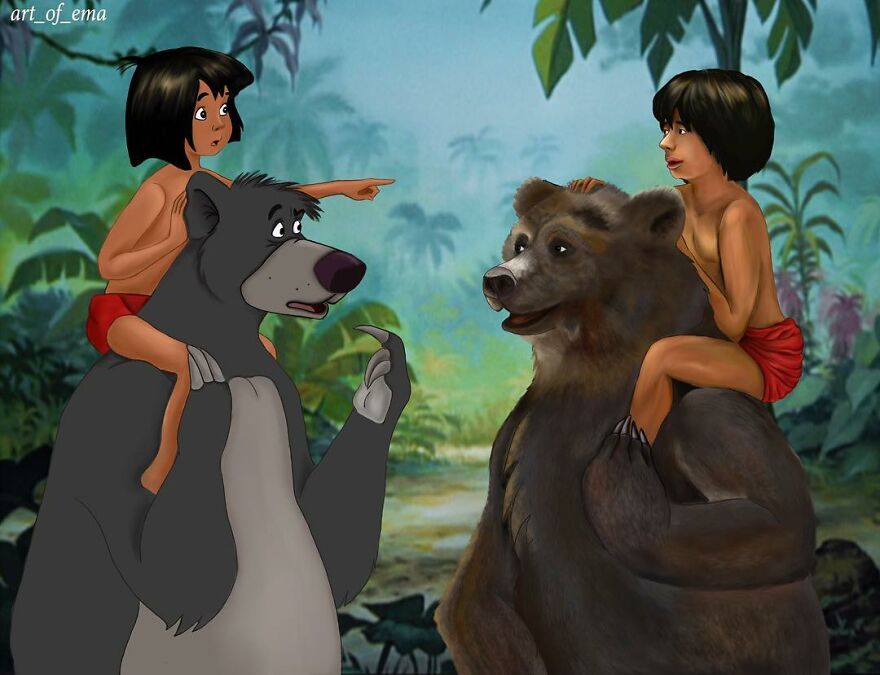 15. Mowgli and Baloo appear surprised.