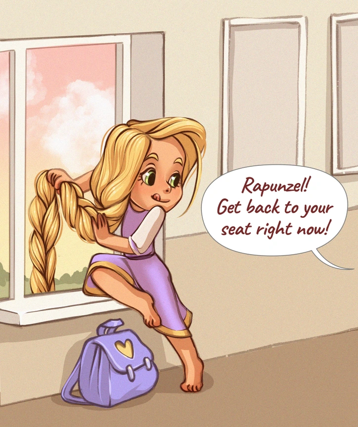 2. Rapunzel would definitely use her hair to escape from class, treating it like her own personal tower exit strategy!