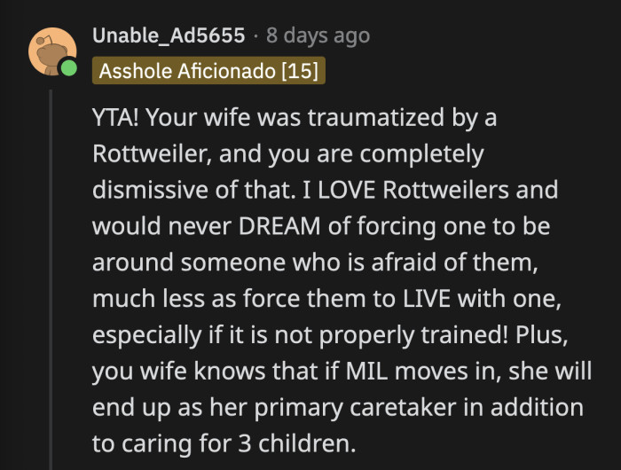 OP said he will not downplay his wife's fear of dogs yet his actions say the exact opposite