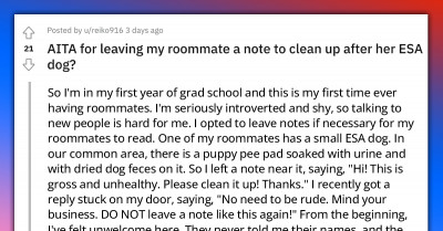 Student Leaves A Note For Her Roommate To Clean After Their ESA Dog, Gets Aggressive Reactions