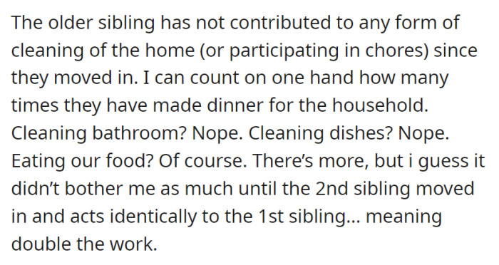 It’s all good until we go to the cleaning issue. No problem in them living there, but the way they live is a bit… unacceptable. Not to mention that there are two of them…