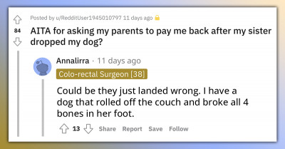 Parents Upset After Daughter Asks For Her Money Back To Fix Her Dog's Leg Caused By Her Sister Dropping It