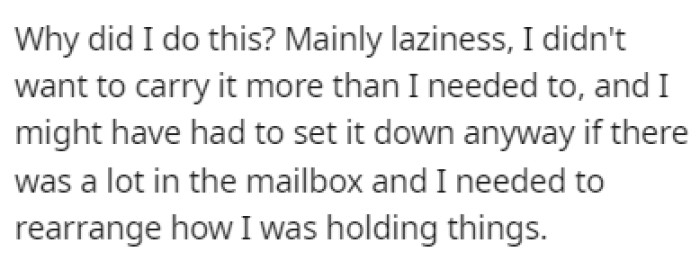 OP says that they don't want to carry the dog poop for longer than needed, so this was their solution