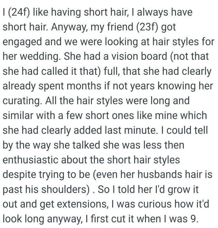 The OP kicks off her story saying...