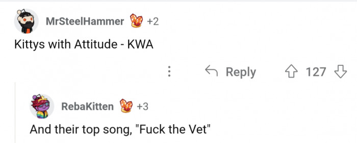 Bulleted entries of rap album titles for Kitty-Squad, like ICP and Notorious CATs