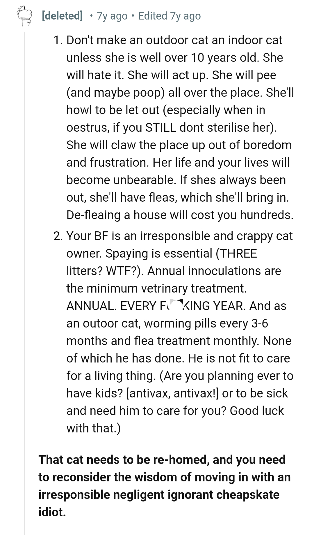 OP's boyfriend is an irresponsible and neglectful cat owner