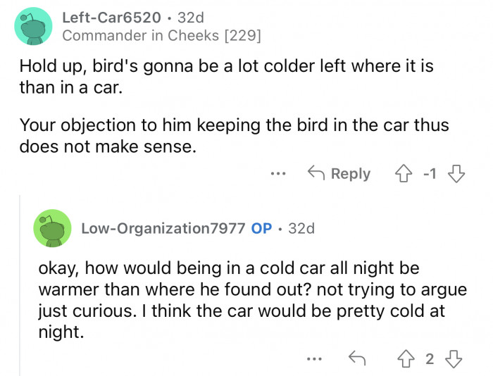 The bird will surely suffer inside the car.