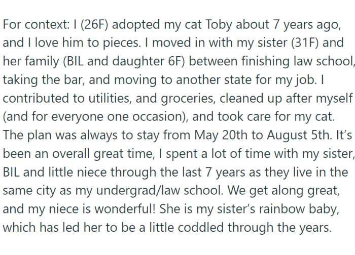 OP moved in with her sister temporarily