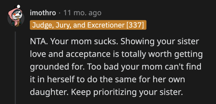 Redditors voted that OP wasn't the a**hole for buying her sister a framed bat skeleton.