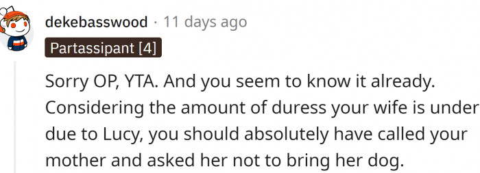His wife is under so much stress because of their dog, and he allowed another to come into the house.