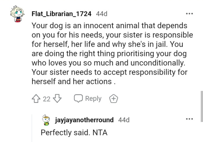 The OP is doing the right thing by prioritizing her dog