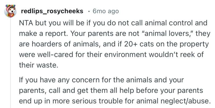 “Your parents are not ‘animal lovers,’ they are hoarders of animals”