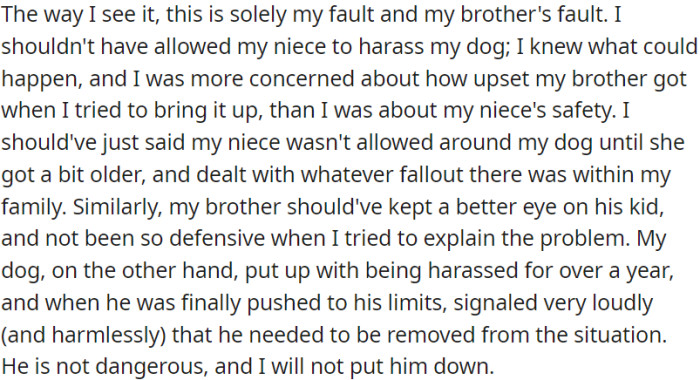 OP's dog endured harassment for a year before signaling that he had had enough in a harmless manner.