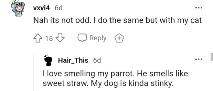 20. This redditor loves smelling the parrot