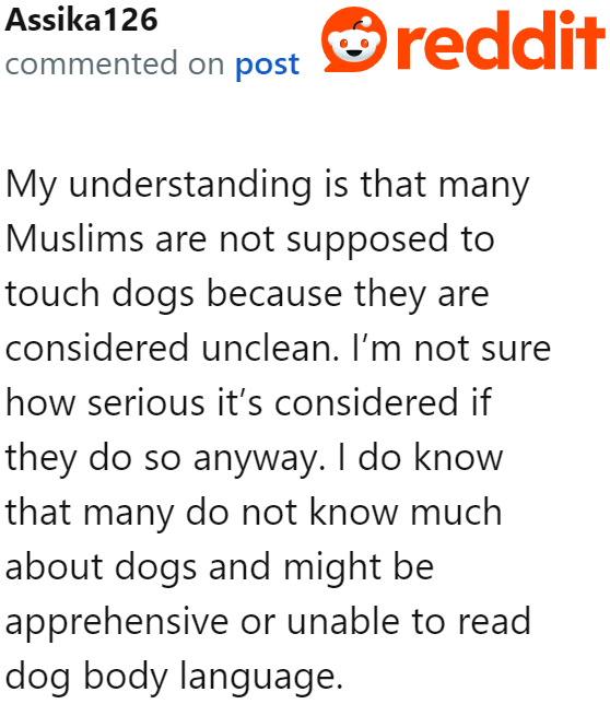 A user explains Islamic customs about dogs.