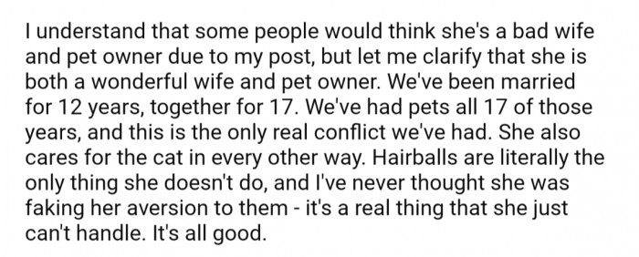 OP was quick to set commenters straight about his wife