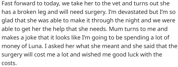 Her mom doesn't think she should pay for her bird