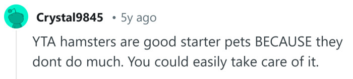 Hamsters are easy to take care of.