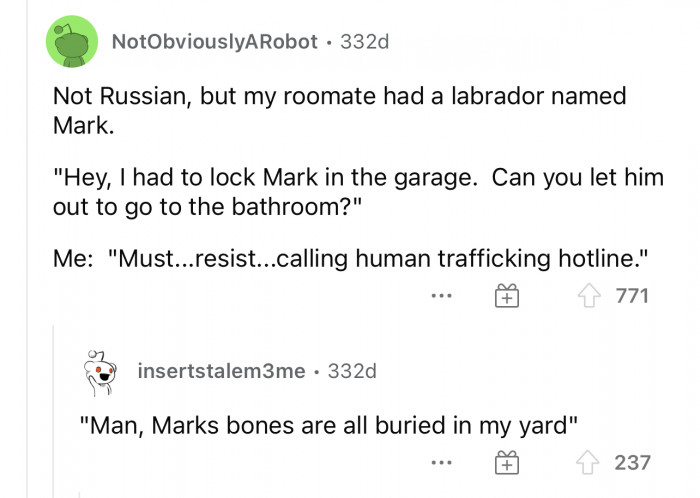 I just want to know why they'd name a dog Mark. What kind of vibes does the dog have to give off for them to name him Mark?