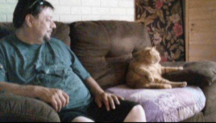 4. "This is Scott and Bernard James. Scott is the human. They both passed in 2020. I miss them both so much. They were a bonded pair for sure..."