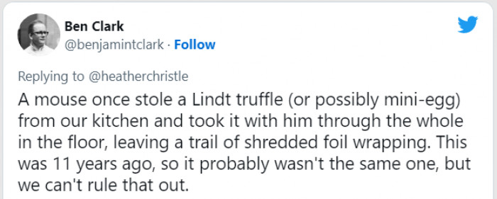 Have you noticed that the animals are not eating tasty food and sweets on the spot? Nope, they are taking them home to eat in peace... Or to share with the rest of the family... Nah, no one shares Lindt Truffles.