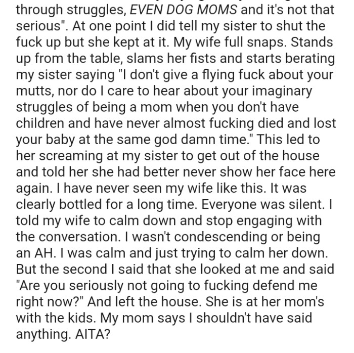 At one point, the OP did tell his sister to shut up, but she kept at it