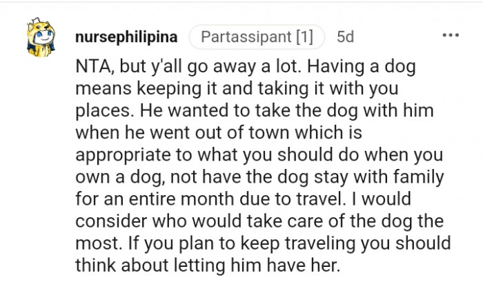 This Redditor would consider who would take care of the dog