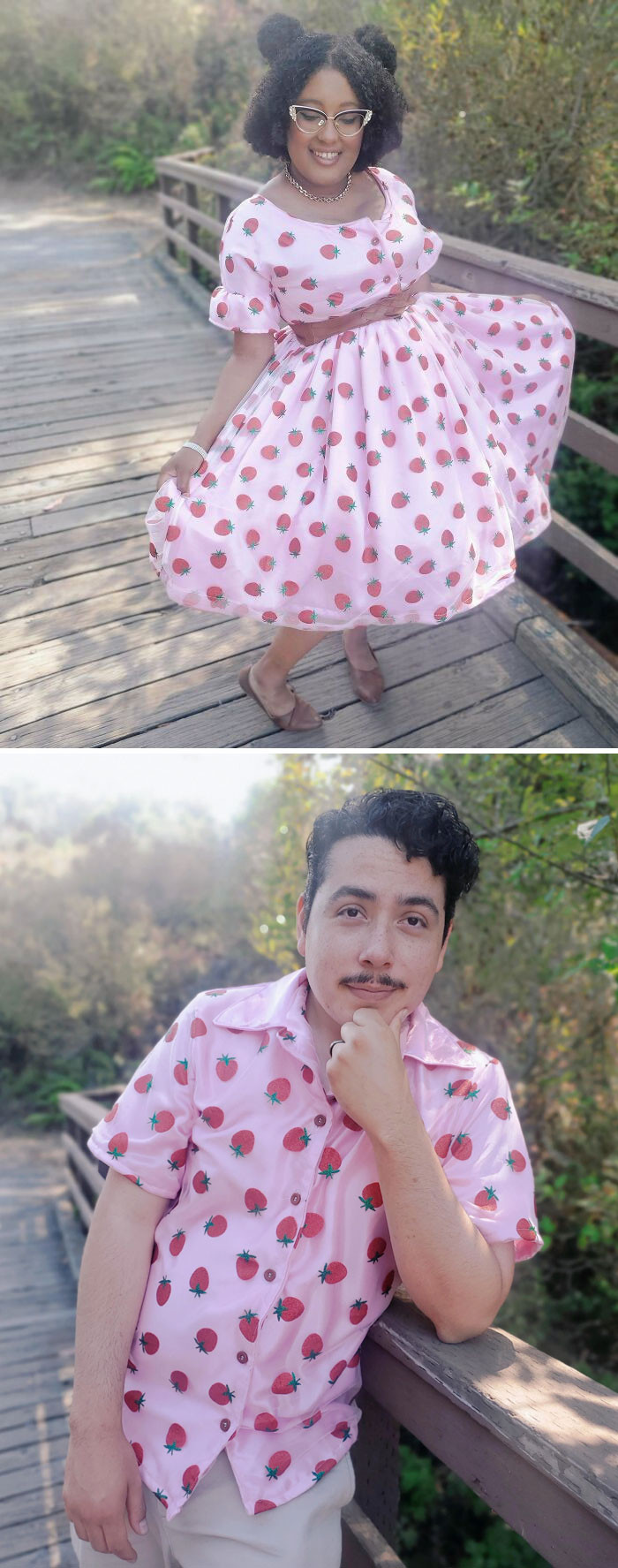 42. Made Myself A Strawberry Dress Of My Dreams, Along With A Matching Shirt For My Husband