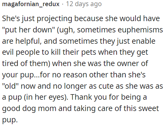 OP is being a great dog mom and caring for her.