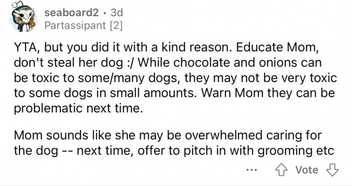 Trying to educate the mom would have been the way to go.